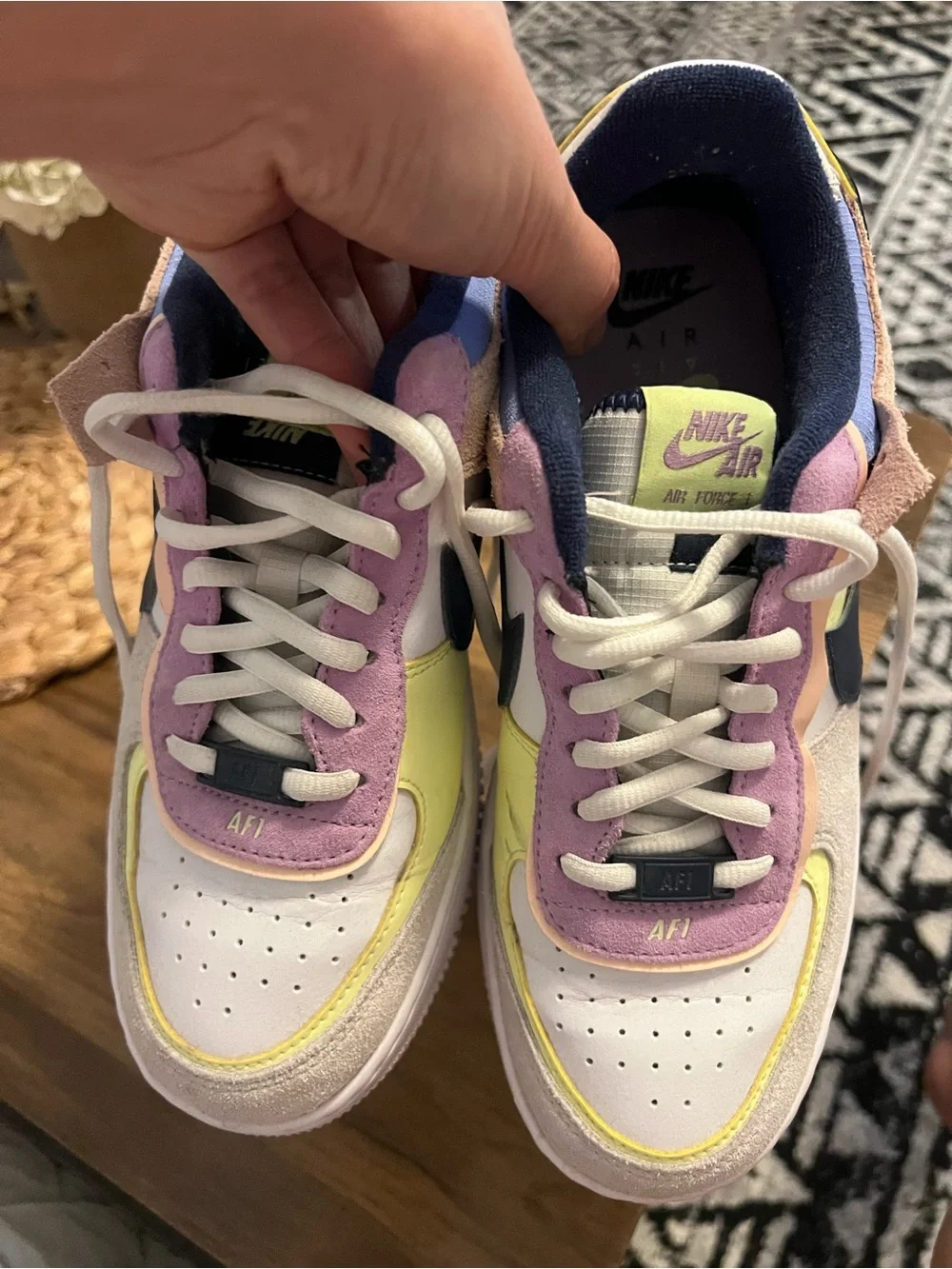 Nike Air Force 1 Low — White, Navy, Pink & Yellow Accent